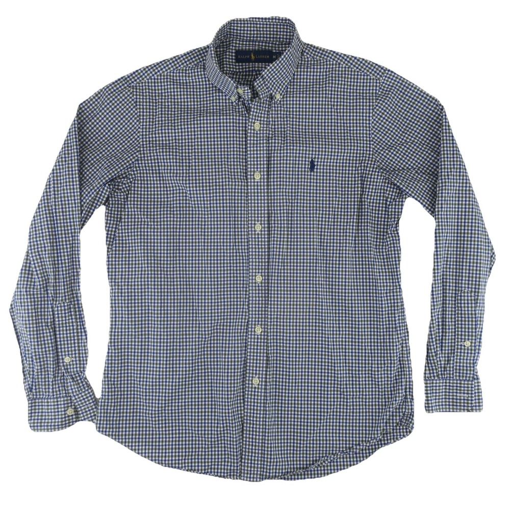 Ralph Lauren Button Up Long‎ Sleeve  Pony Shirt Mens Medium Blue Green